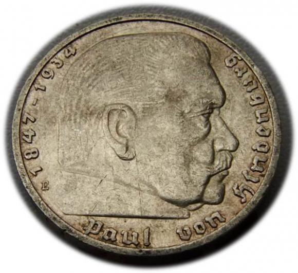 5 marek 1938 Paul von Hindenburg / swastyka Drezno (1)
