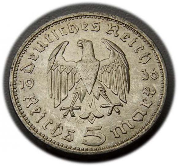 5 marek 1936 A Paul von Hindenburg / orzeł pruski Berlin (2)