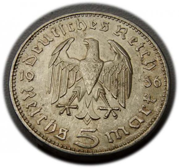 5 marek 1936 A Paul von Hindenburg / orzeł pruski Berlin (2)