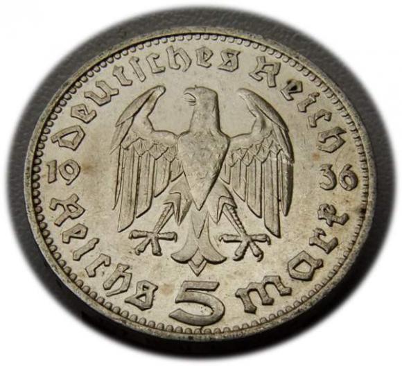 5 marek 1936 D Paul von Hindenburg / orzeł pruski Monachium (2)