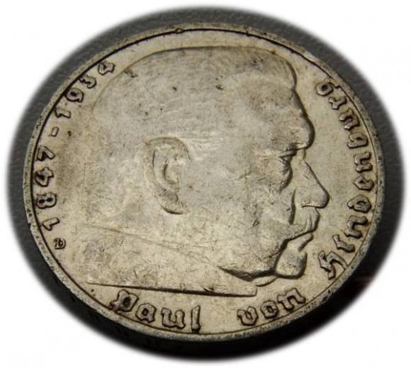 5 marek 1936 Paul von Hindenburg / orzeł pruski Monachium (1)