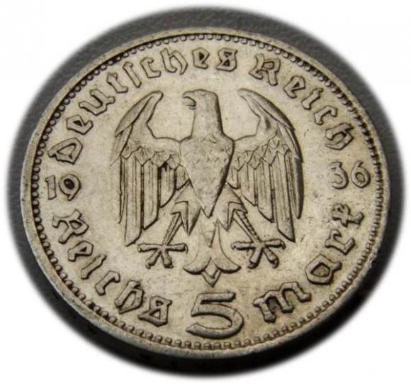 5 marek 1936 D Paul von Hindenburg / orzeł pruski Monachium (2)
