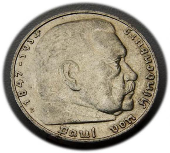 5 marek 1936 Paul von Hindenburg / orzeł pruski Monachium (1)