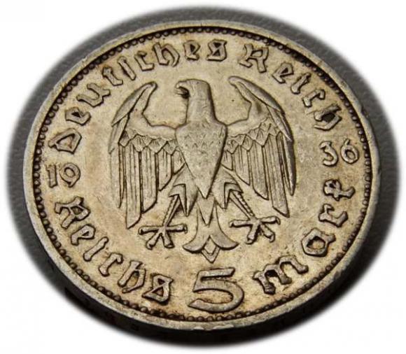 5 marek 1936 E Paul von Hindenburg / orzeł pruski Muldenhutten (2)