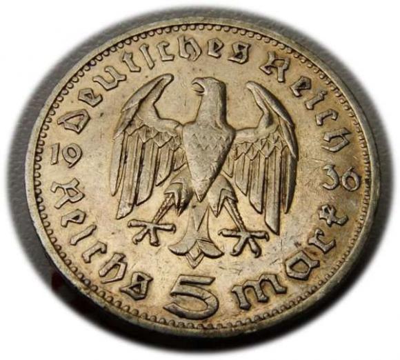 5 marek 1936 G Paul von Hindenburg / orzeł pruski Karlsruhe (2)