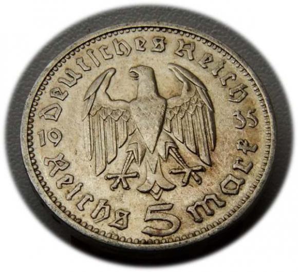 5 marek 1935 Paul von Hindenburg / orzeł pruski Stuttgart (2)