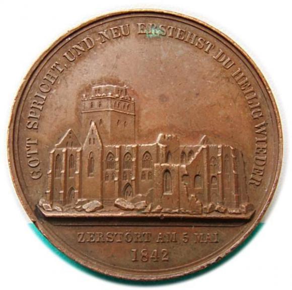 Medal 1842 Kościół św. Mikołaja w Hamburgu Niemcy (1)