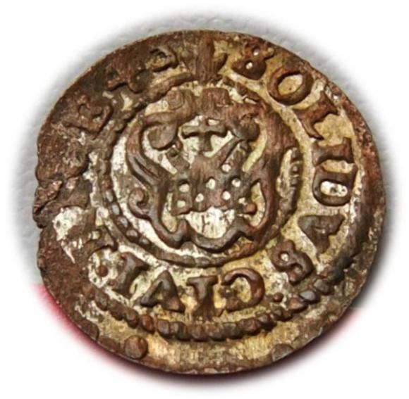 Szeląg 1643 Krystyna Waza Ryga (2)