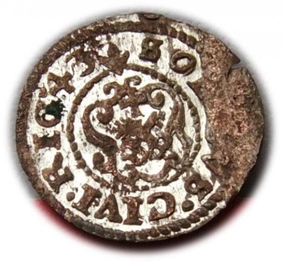 Szeląg 1643 Krystyna Waza Ryga (2)