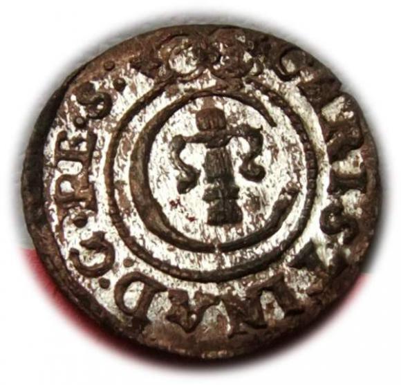 Szeląg 1646 Krystyna Waza Ryga (1)