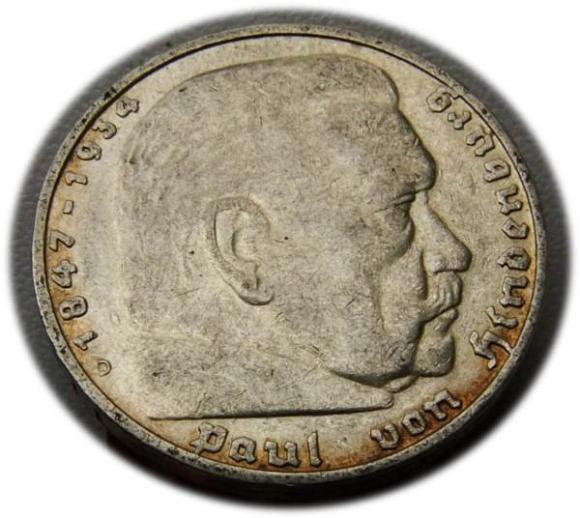 5 marek 1936 D Paul von Hindenburg / orzeł pruski Monachium (1)