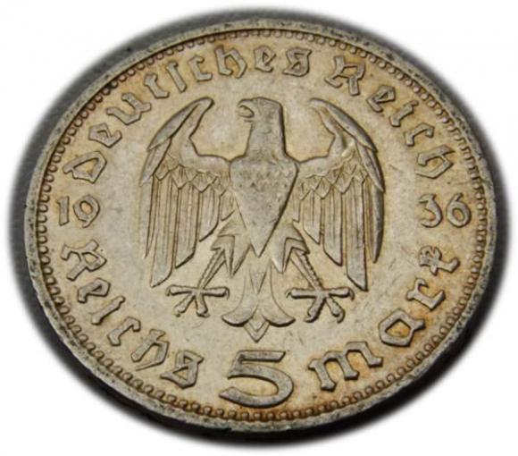 5 marek 1936 D Paul von Hindenburg / orzeł pruski Monachium (2)