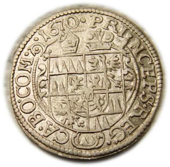 3 krajcary 1670 Karol II Lichtenstein Ołomuniec  (2)