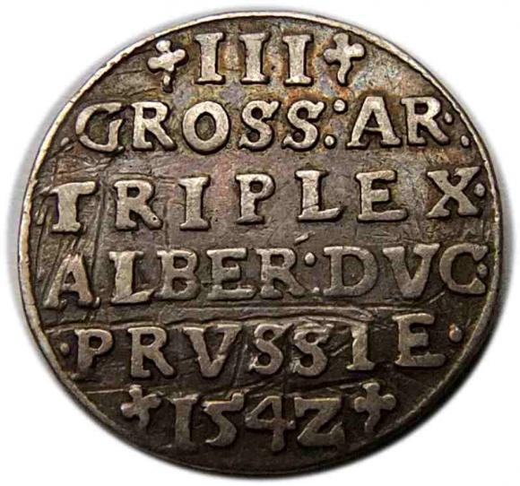 Trojak 1542 Albrecht Hohenzollern Księstwo Pruskie Królewiec (2)