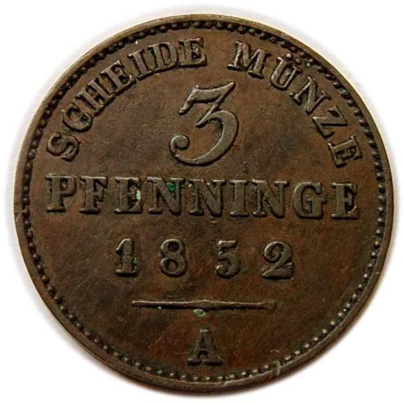 3 fenigi 1852 Fryderyk Wilhelm IV Prusy Berlin (1)