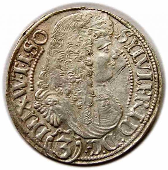 3 krajcary 1677 Sylwiusz Fryderyk Witemberski Księstwo Oleśnickie Oleśnica (1)