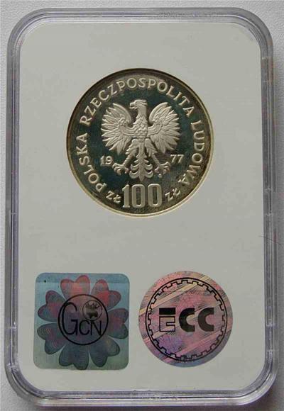 100 złotych 1977 Żubr próba grading (2)