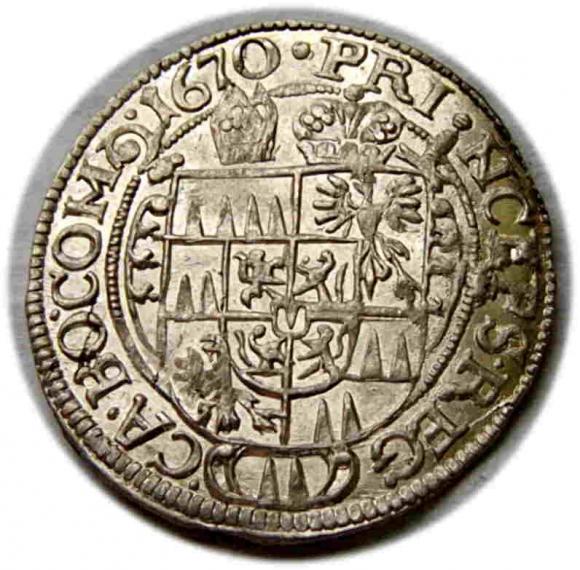 3 krajcary 1670 Karol II Lichtenstein Ołomuniec (2)