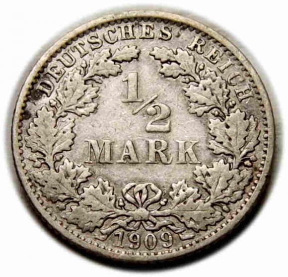 1/2 marki 1909 E Wilhelm II Hohenzollern Niemcy Muldenhutten (1)