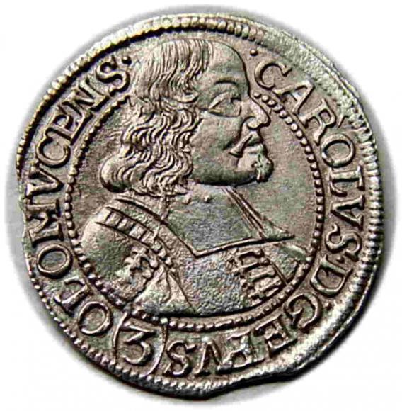 3 krajcary 1670 Karol II Lichtenstein Ołomuniec (1)
