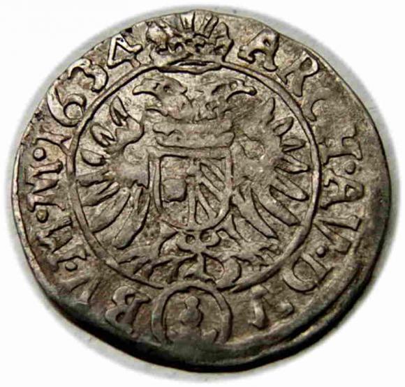 3 krajcary 1634 Ferdynand II Habsburg Praga (2)