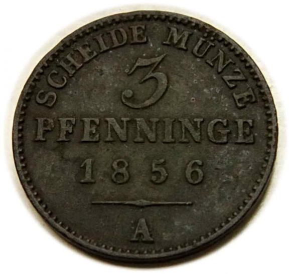 3 fenigi 1856 Fryderyk Wilhelm IV Prusy Berlin (1)