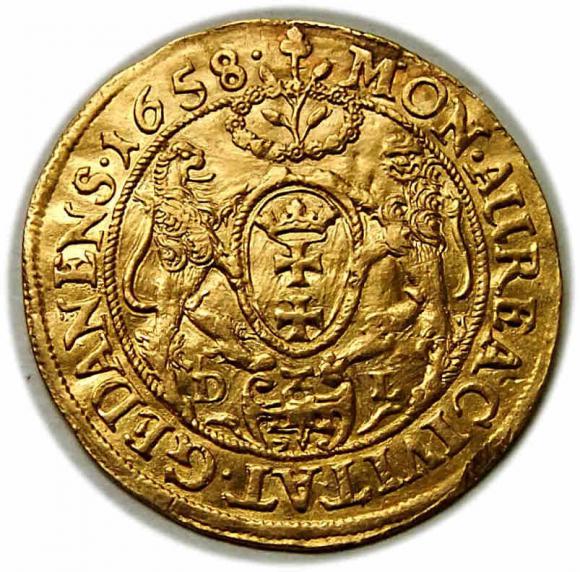 Dukat 1658 Jan Kazimierz Gdańsk złoto (2)