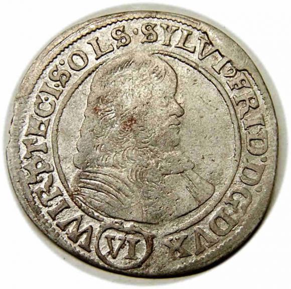 6 krajcarów 1674 Sylwiusz Fryderyk Witemberski Księstwo Oleśnickie Oleśnica (1)