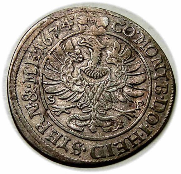 6 krajcarów 1674 Sylwiusz Fryderyk Witemberski Księstwo Oleśnickie Oleśnica (2)