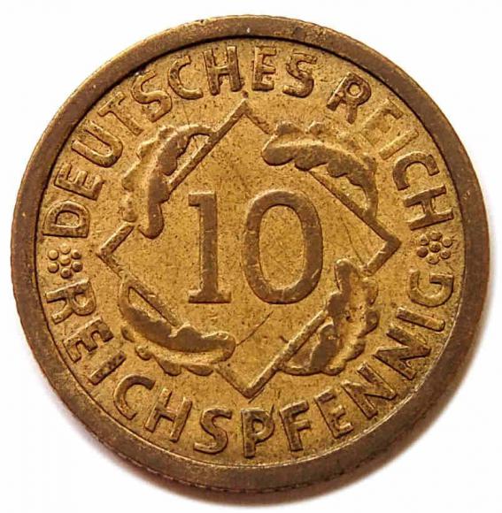 10 fenigów 1928 G Niemcy Karlsruhe (2)