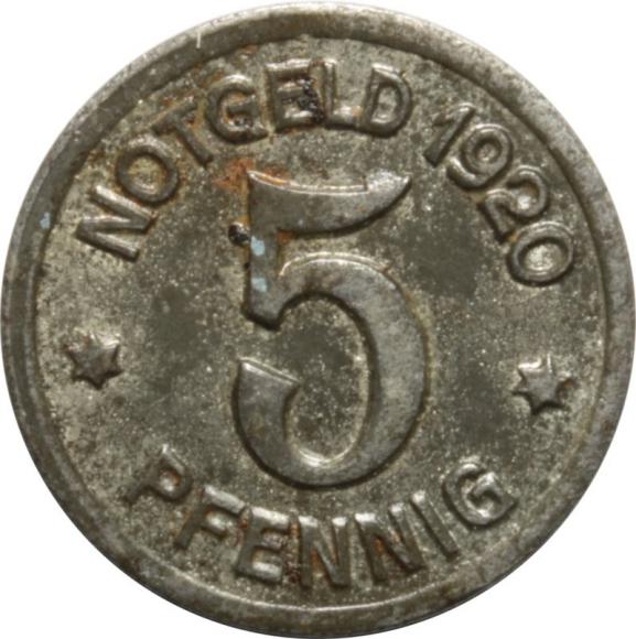 5 fenigów 1920 Lwówek Śląski / Lowenberg (1)