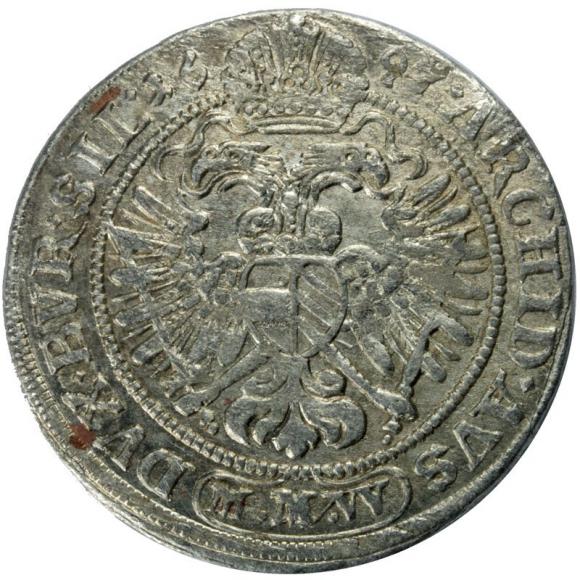 3 krajcary 1697 Leopold I Habsburg Wrocław (2)