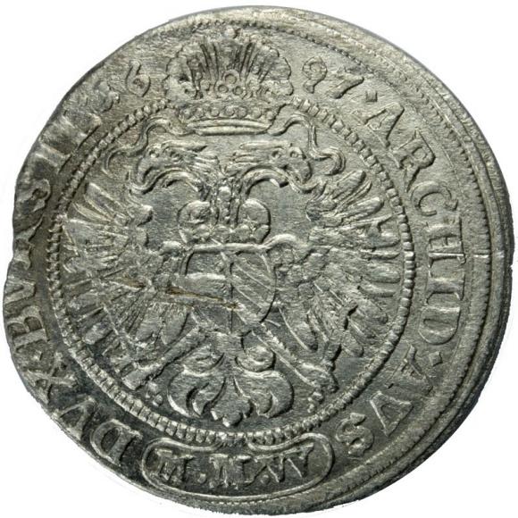 3 krajcary 1697 Leopold I Habsburg Wrocław (2)
