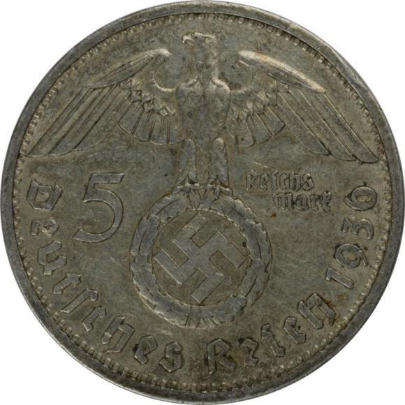 5 marek 1936 D Paul von Hindenburg / swastyka Niemcy Monachium (2)