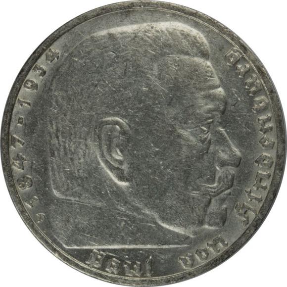5 marek 1936 D Paul von Hindenburg / swastyka Niemcy Monachium (1)