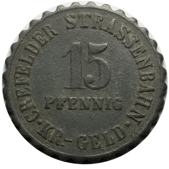 15 fenigów 1917 żeton tramwajowy Crefeld (1)