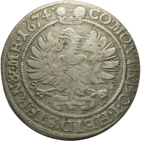 6 krajcarów 1674 Sylwiusz Fryderyk Witemberski Księstwo Ziębicko - Oleśnickie Oleśnica (2)