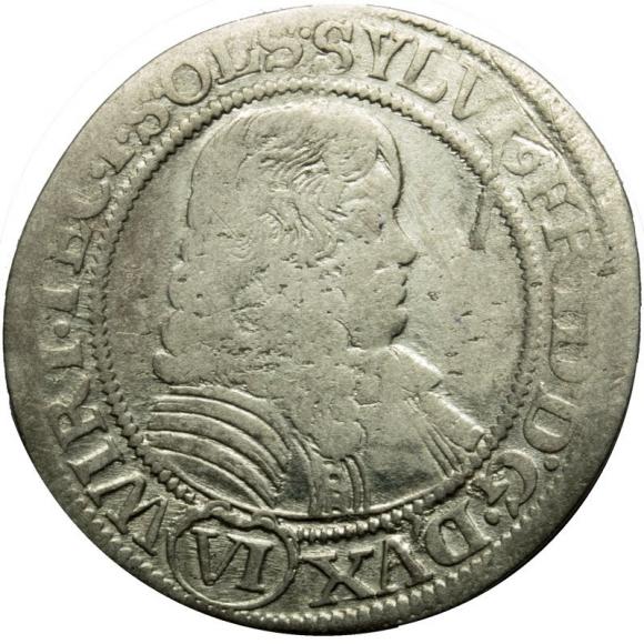 6 krajcarów 1674 Sylwiusz Fryderyk Witemberski Księstwo Ziębicko - Oleśnickie Oleśnica (1)
