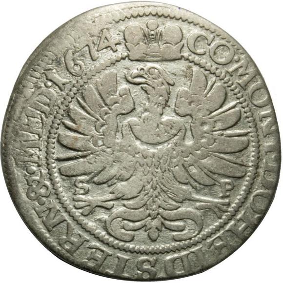 6 krajcarów 1674 Sylwiusz Fryderyk Witemberski Księstwo Ziębicko - Oleśnickie Oleśnica (2)
