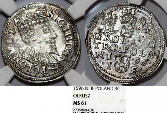 Trojak 1596 Zygmunt III Waza Olkusz MS 61 (1)