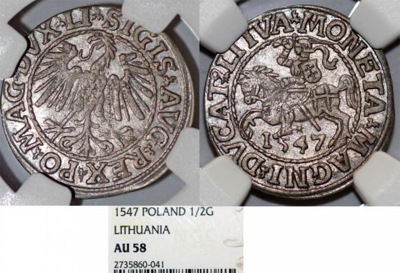 Półgrosz 1547 Zygmunt II August Wilno AU 58 (1)