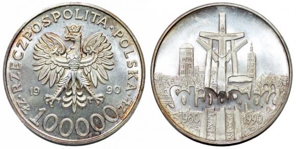 100000 złotych 1990 Solidarność srebro (1)