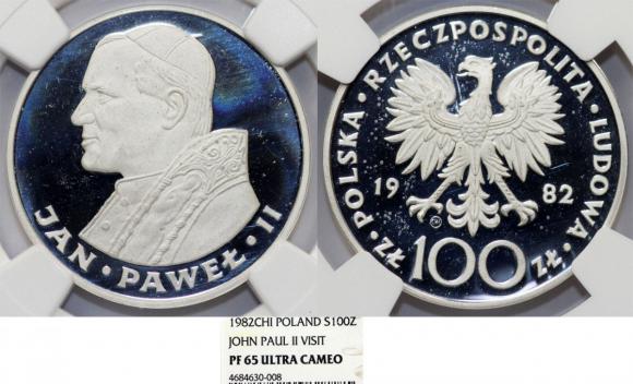 100 złotych 1982 Jan Paweł II srebro PF 65 (1)