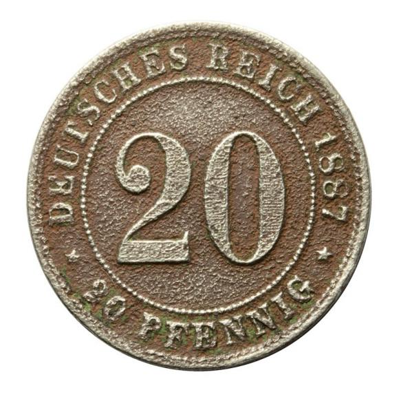 20 fenigów 1887 Fryderyk Wilhelm II Niemcy Stuttgart (2)