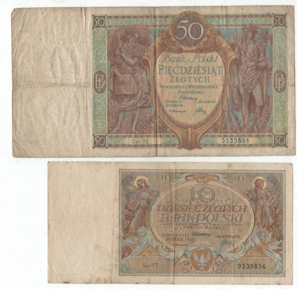 Zestaw 50 zł 1929 10 zł 1929 5 zł 1930 2000 zł 1979 (1)