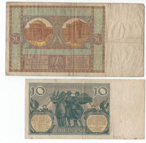 Zestaw 50 zł 1929 10 zł 1929 5 zł 1930 2000 zł 1979 (2)