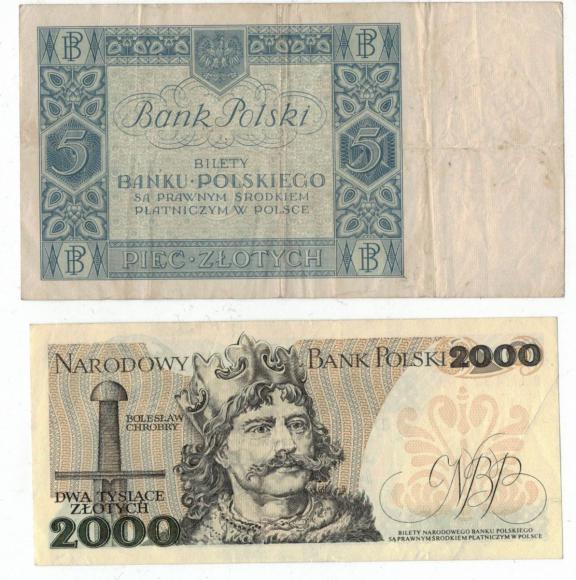 Zestaw 50 zł 1929 10 zł 1929 5 zł 1930 2000 zł 1979 (4)