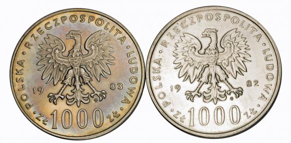 1000 zł 1982 1983 Jan Paweł II 2 sztuki srebro (2)