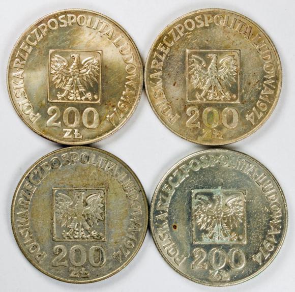 200 zł 1974 XXX lat PRL 4 sztuk srebro (2)