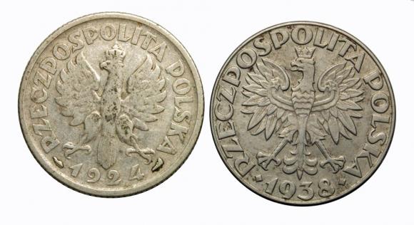 1 złoty 1924 Kobieta z kłosami + 50 gr 1938 (2)